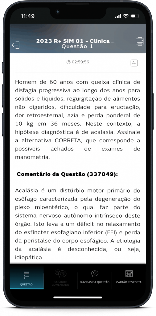 Tela de simulado do medsoft